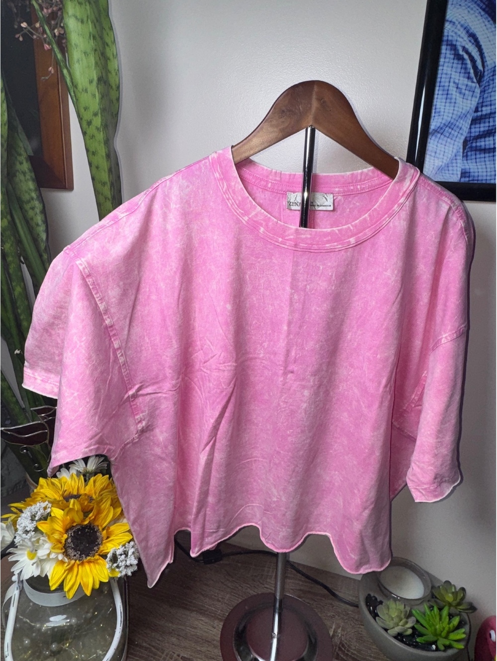 Zenana Acid Wash Boxy Style Cropped Tee